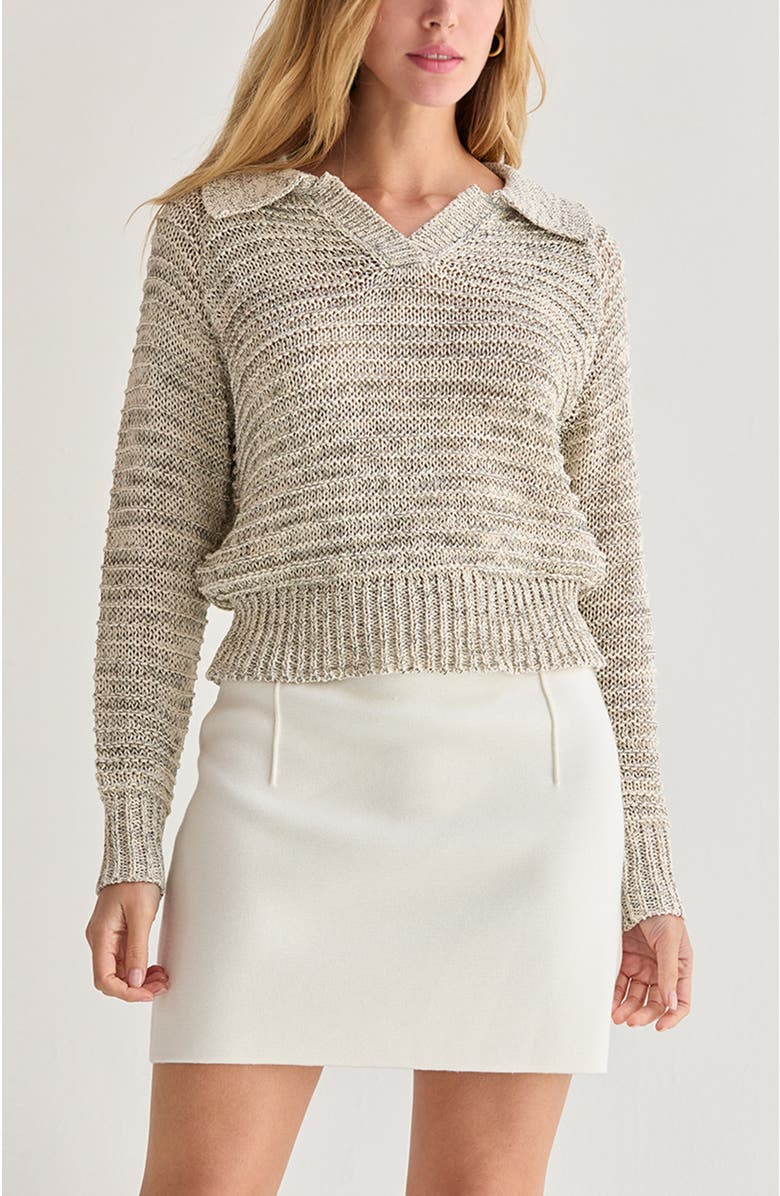 CRESCENT Marled Polo Sweater, Main, color, White Melange