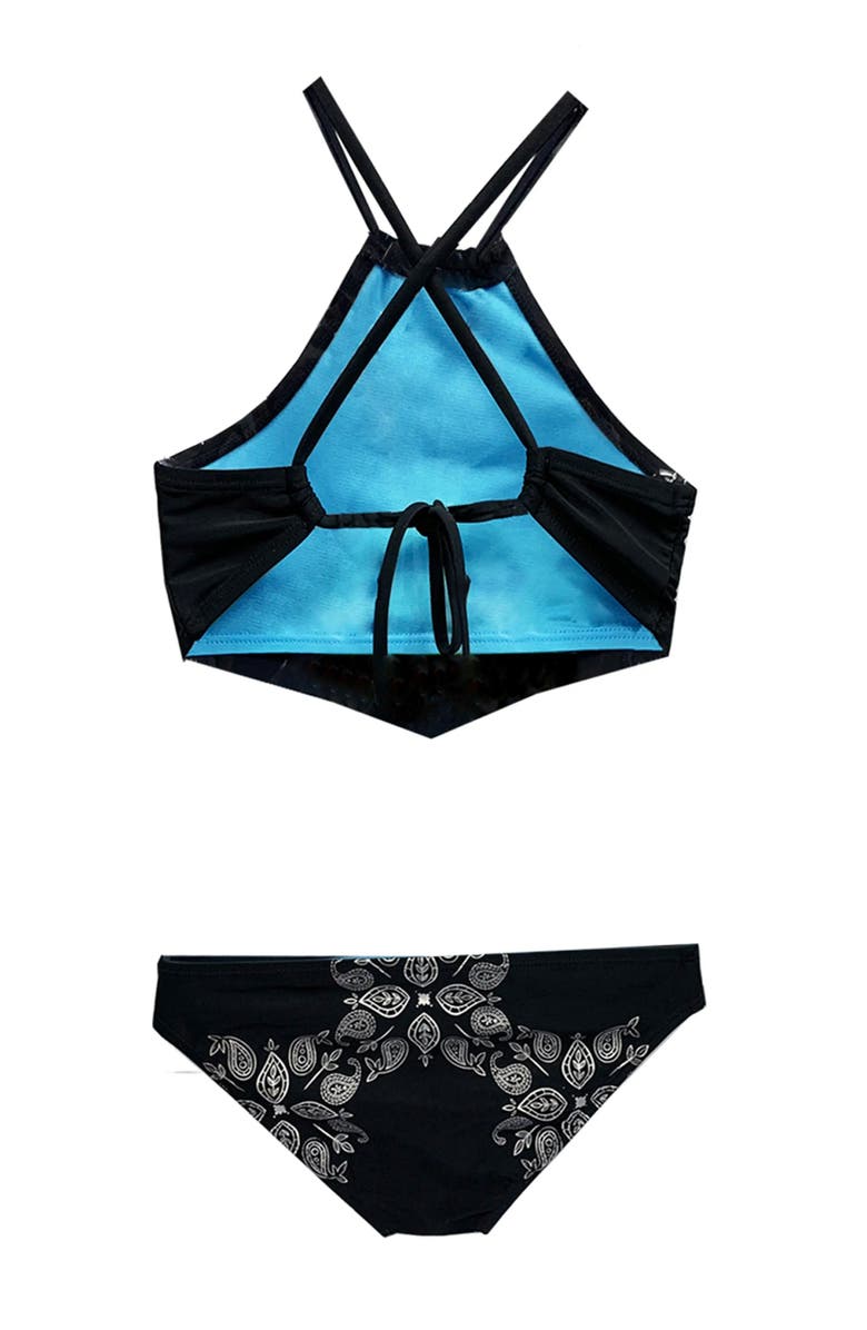 Limeapple Foil Printed Tankini Swimsuit, Alternate, color, Black