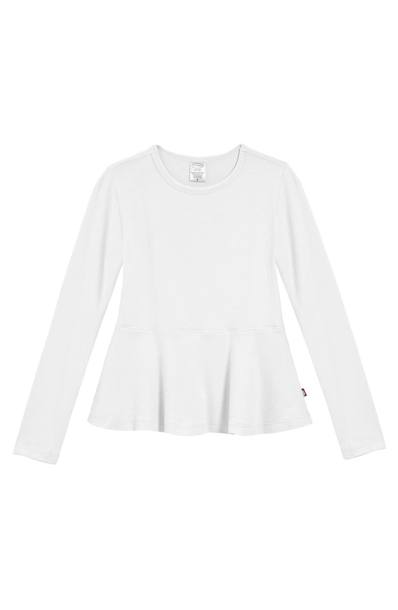 CITY THREADS Girls Soft Cotton Long Sleeve Peplum Tee, Main, color, White