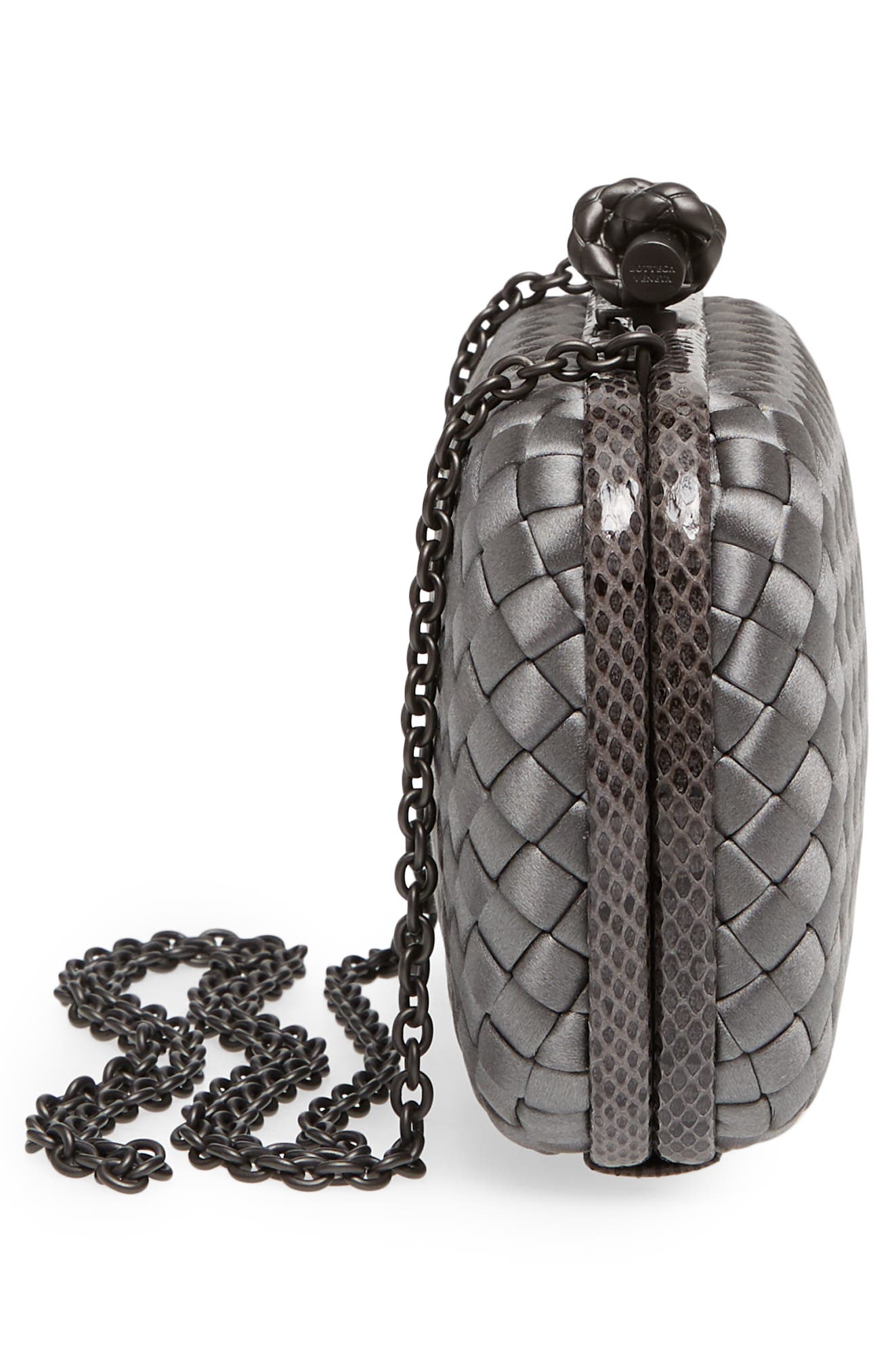 Bottega Veneta New Satin & Genuine Snakeskin Knot Clutch, Alternate, color, 