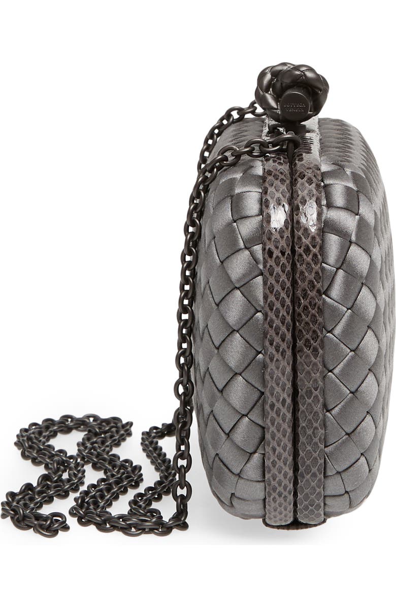 Bottega Veneta New Satin & Genuine Snakeskin Knot Clutch, Alternate, color,