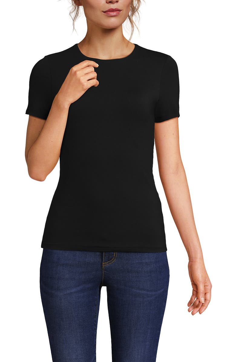 Lands' End Womens Short Sleeve Tugless Double Layer Crew Neck Knit Top, Main, color, 