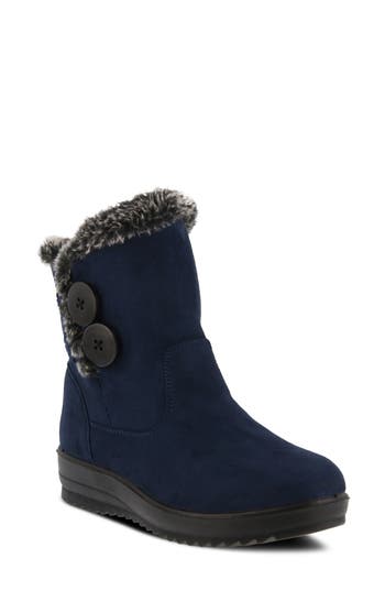 Flexus By Spring Step Istra Faux Fur Wedge Boot In Navy