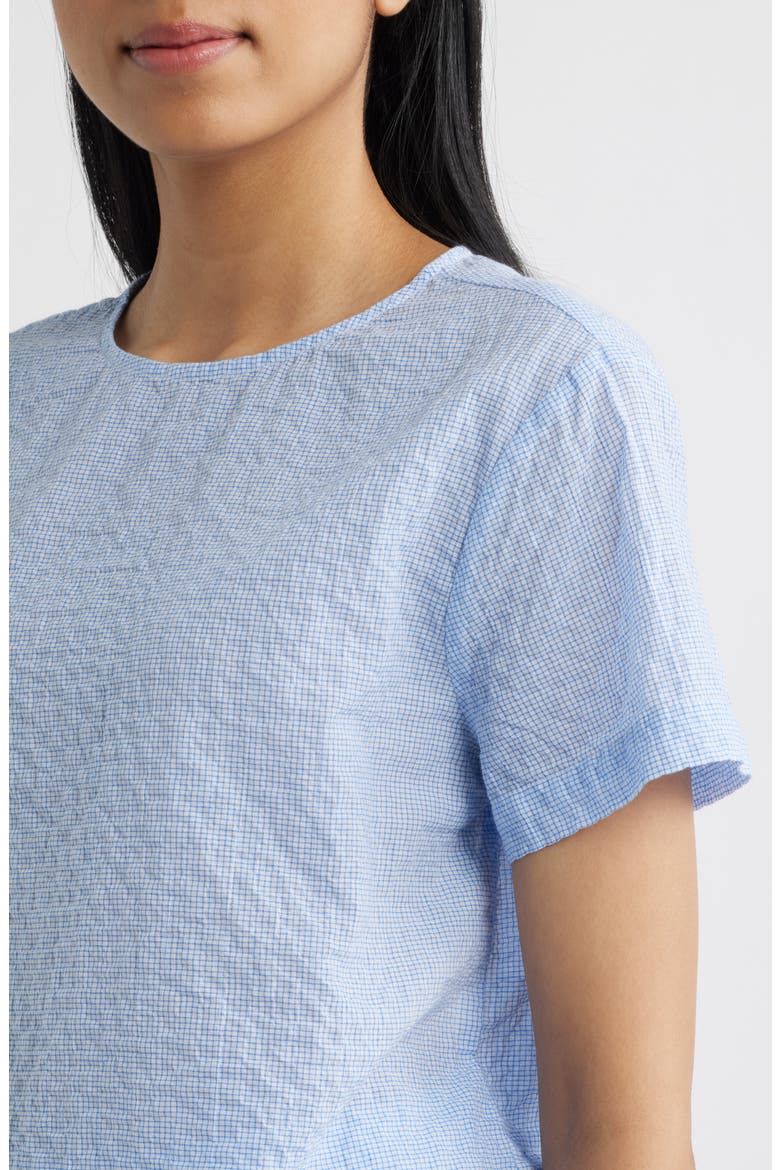 Micro Check Short Sleeve Woven Shirt, Alternate, color, BLUEBERRY CHECK