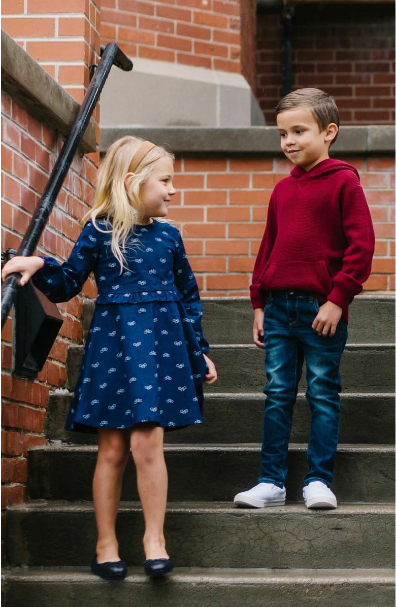 Hope & Henry Girls' Ruffle Waist Dress, Toddler, Alternate, color, Navy Bicycle Print