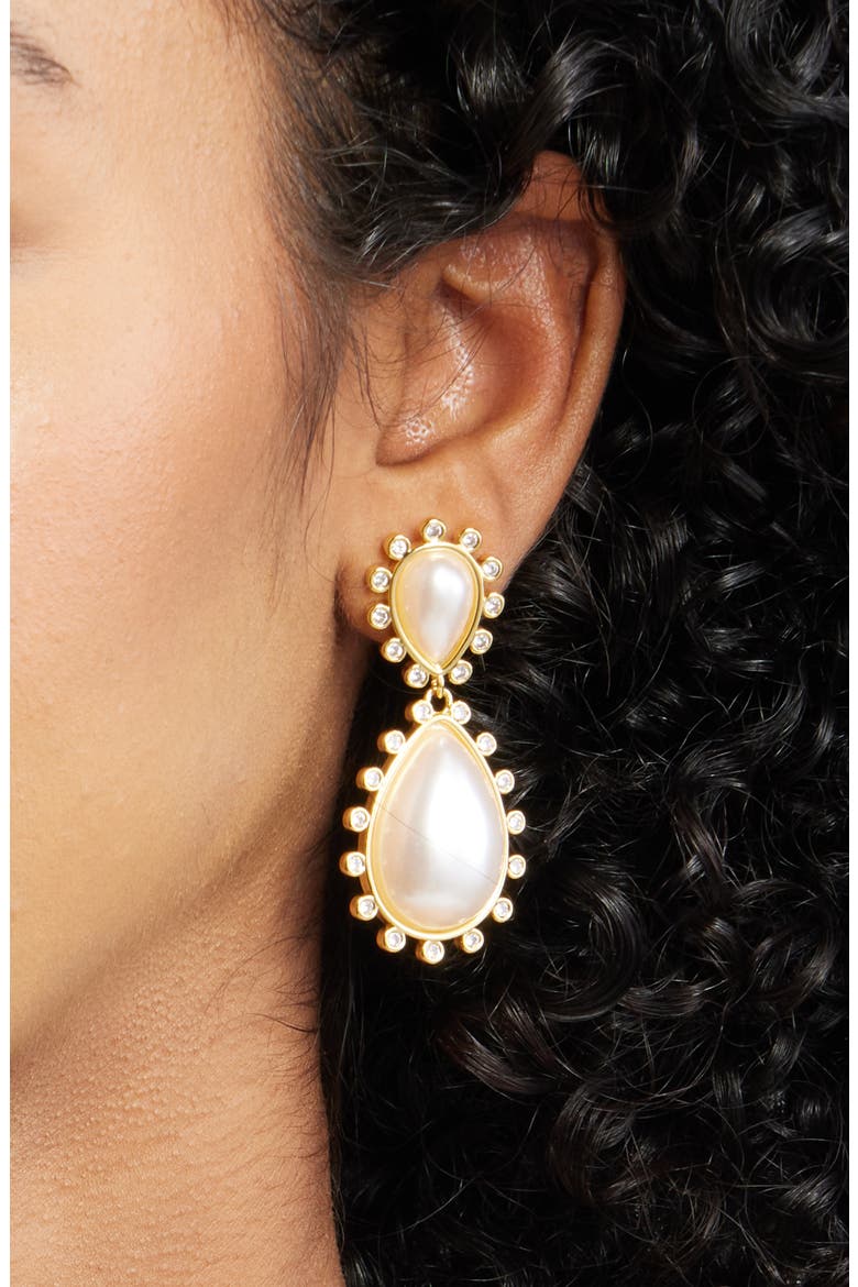 Copenhagen Faux Pearl Drop Earrings, Alternate, color, GOLD