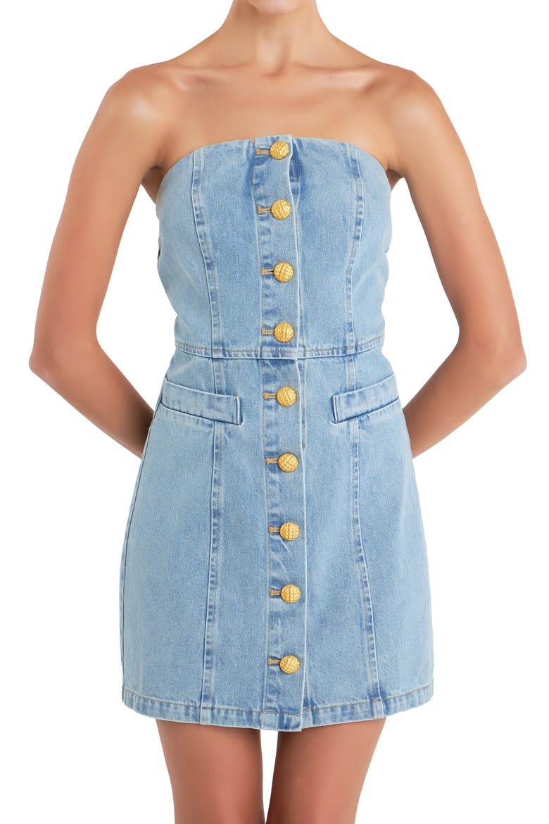 Denim Tube Minidress, Alternate, color, LIGHT BLUE