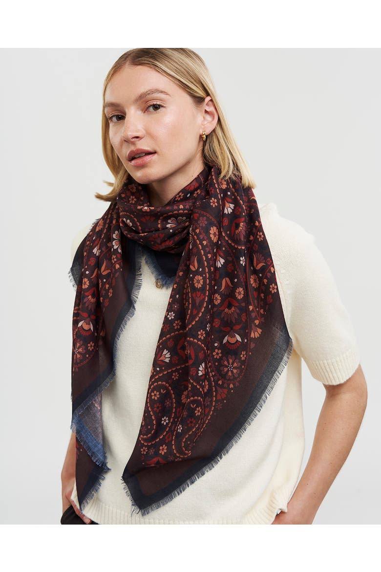 Eve Paisley Large Square Pashmina Scarf, Alternate, color, Brown