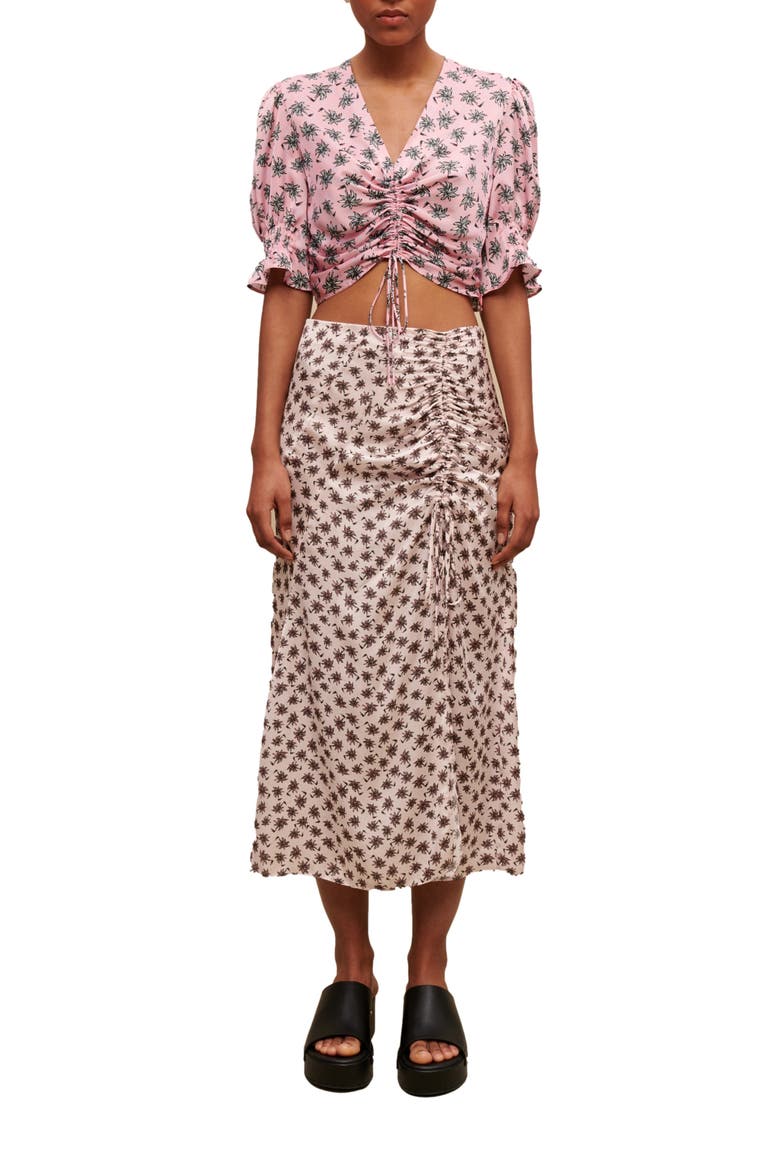 Lalita Ruched Tie Crop Top, Alternate, color, IMPRIME PALMIER ROSE