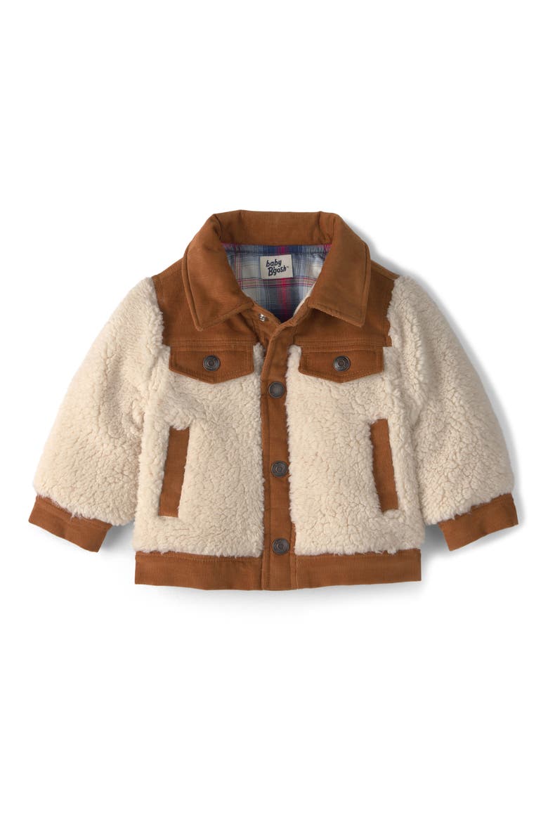 Corduroy Trim Faux Shearling Jacket, Main, color, IVORY SHERPA JACKET