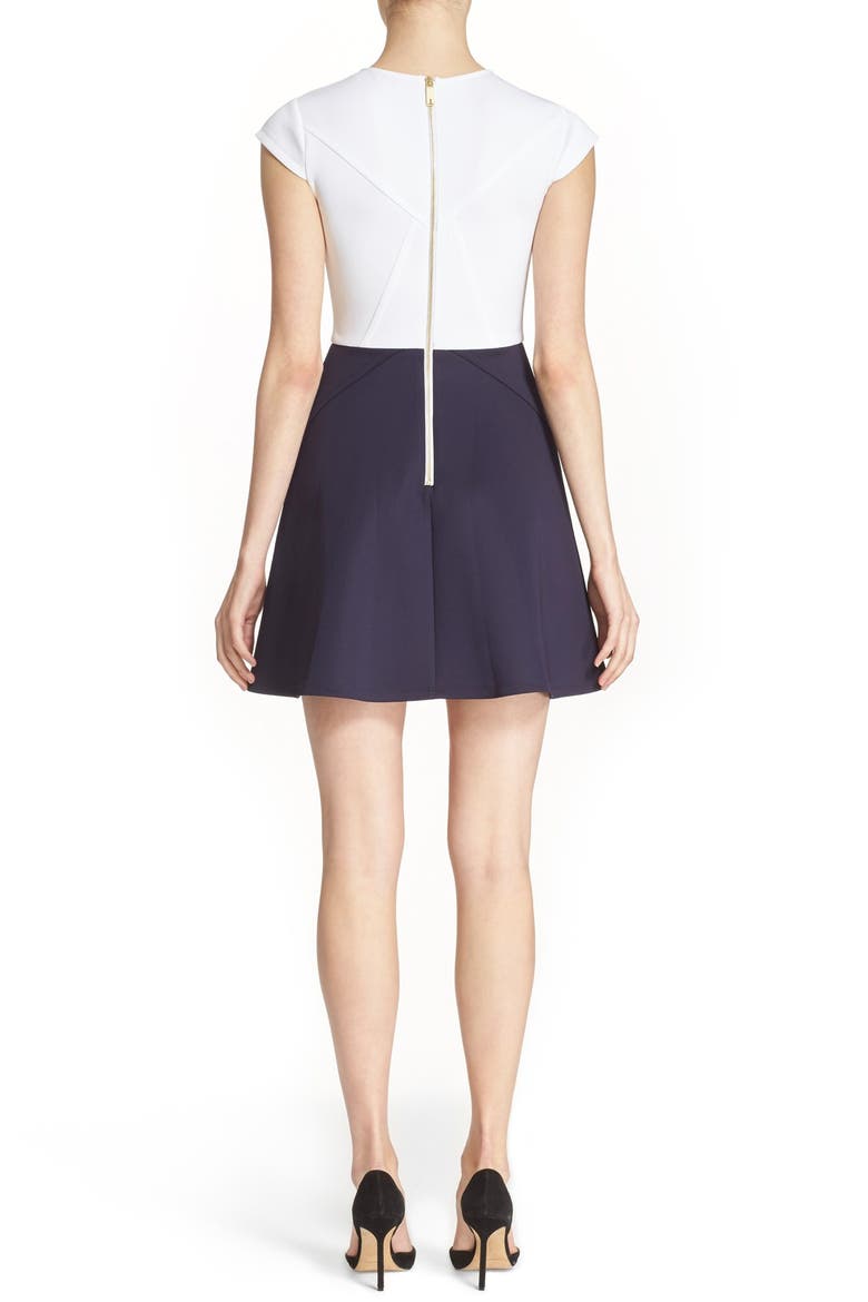 'AABRR' Colorblock Cap Sleeve Skater Dress, Alternate, color, DARK BLUE