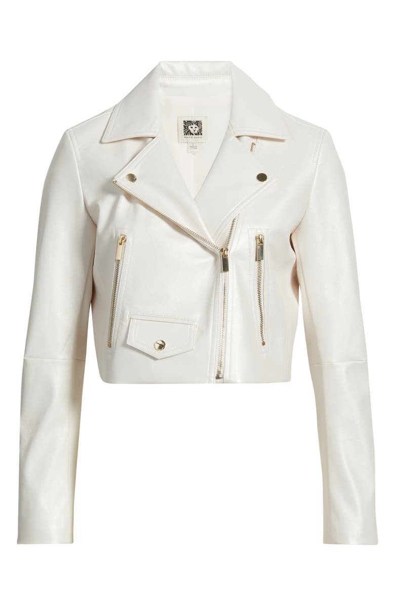 Anne Klein Faux Leather Crop Moto Jacket, Alternate, color, White Dove