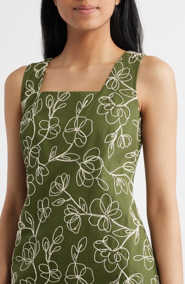 Tahari ASL Embroidered Fray Hem Sleeveless Minidress, Alternate, color, Agave