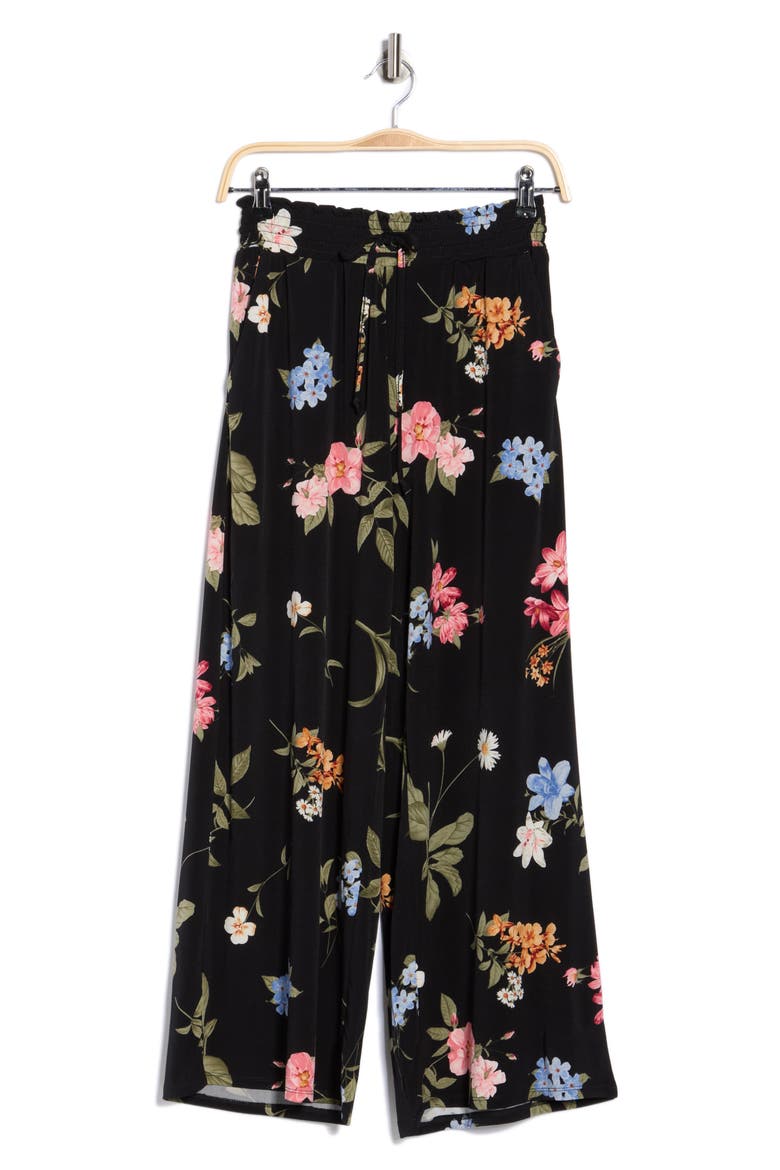 Smocked Crop Pants, Alternate, color, BLACK GARDEN FLORAL