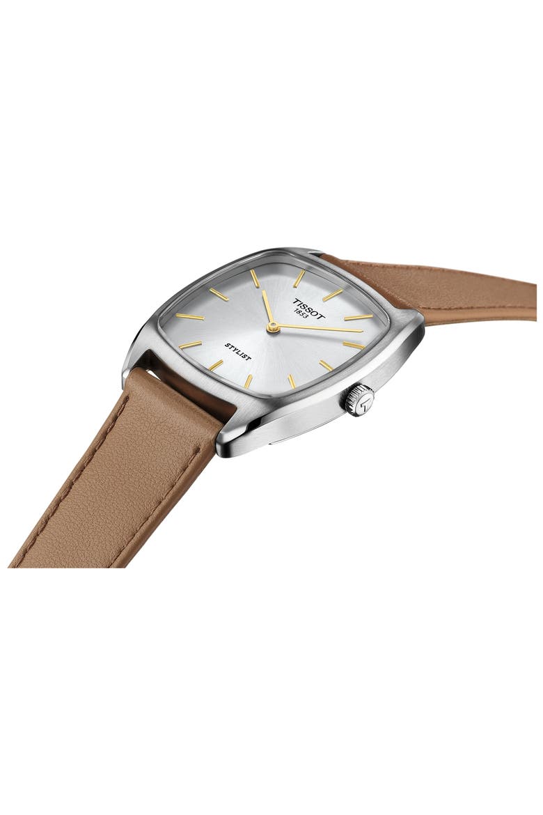 Stylist Leather Strap Watch, 32mm, Alternate, color, SILVER