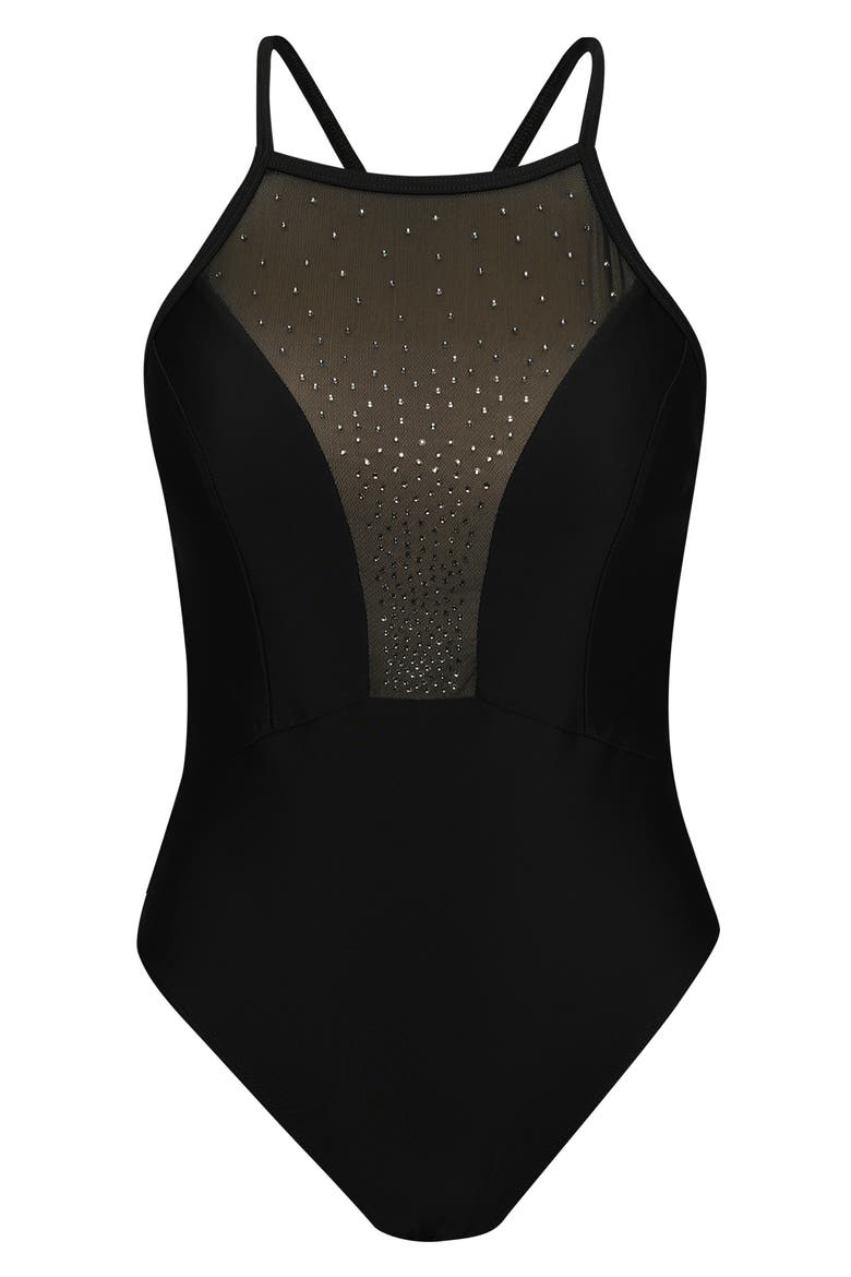 Belle Shine One-Piece Swimsuit, Alternate, color, BLACK