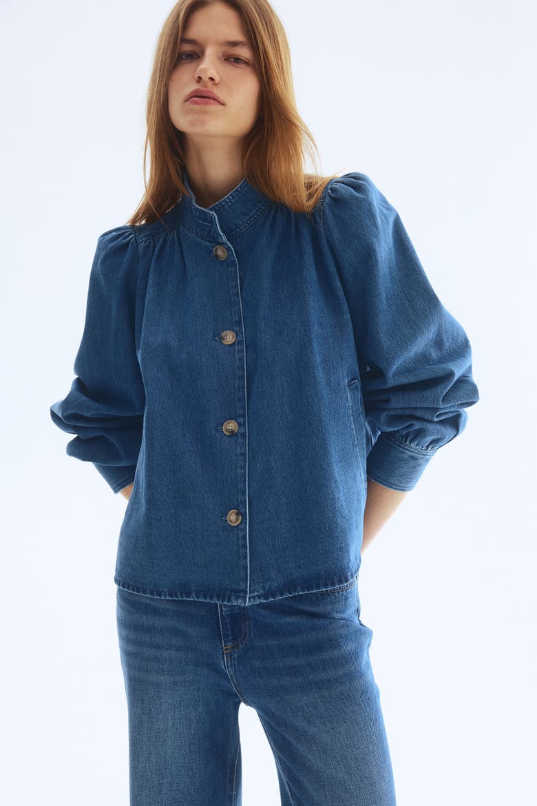 Puff-sleeved Twill Jacket, Alternate, color, Denim blue