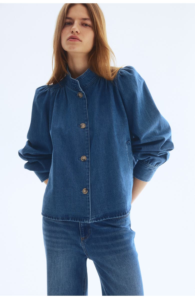 H&M Puff-sleeved Twill Jacket, Alternate, color, Denim Blue