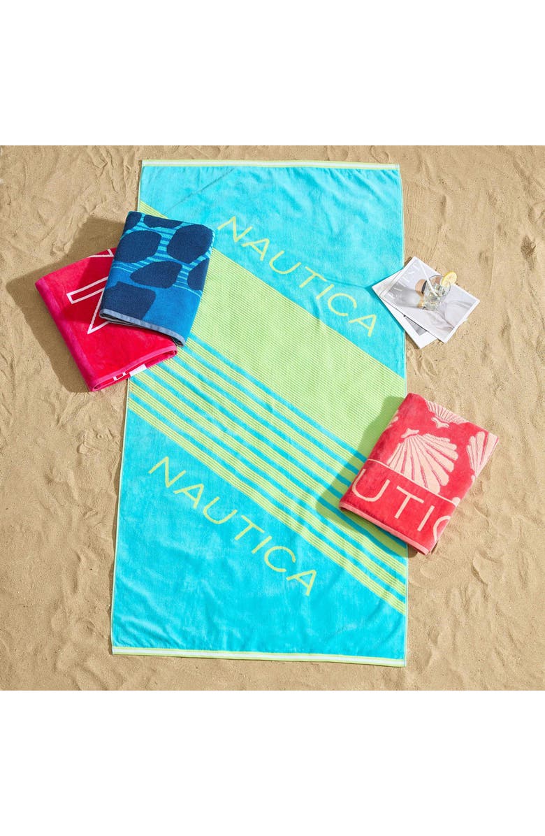Nautica Set of 2 Cotton Blend Terry Beach Towels, Alternate, color, Bright Blue