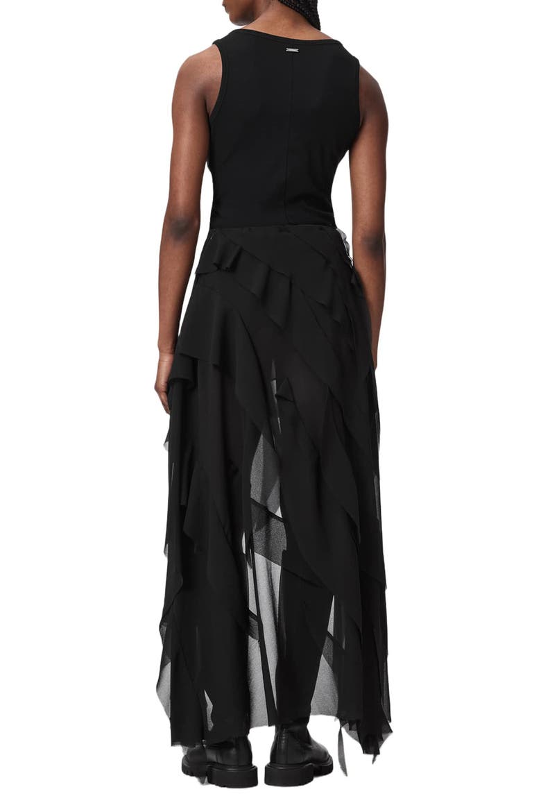 Melody Layered Ruffle Midi Skirt, Alternate, color, BLACK