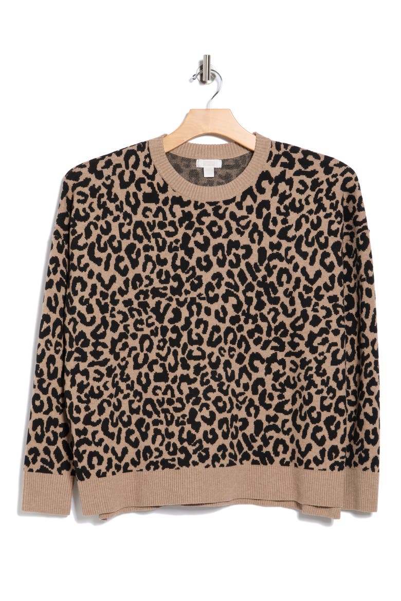 Crewneck Jacquard Sweater, Alternate, color, TAN PORTABELLA ALLIE ANIMAL