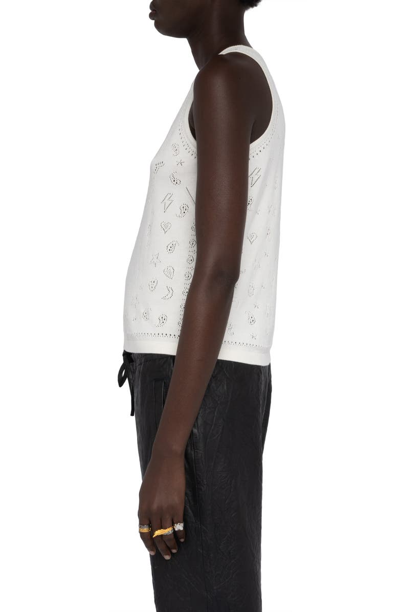 Zadig & Voltaire Jossy Bandana Pointelle Cotton Sweater Tank, Alternate, color, Eggshell