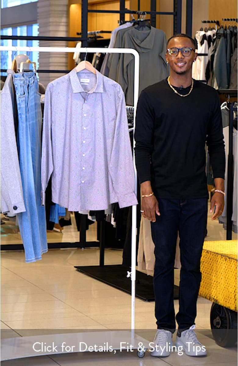 Axel Geo Print Shaped Fit Stretch Cotton Button-Up Shirt, sales video thumbnail