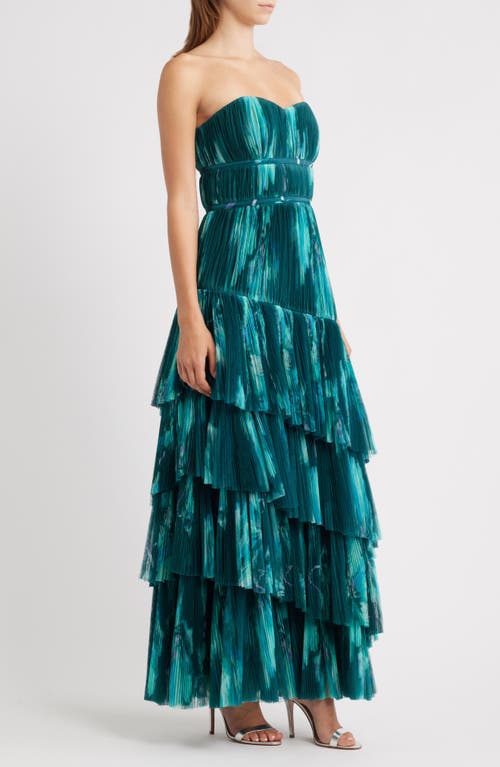 Hutch Strapless Tiered Tulle Gown In Green