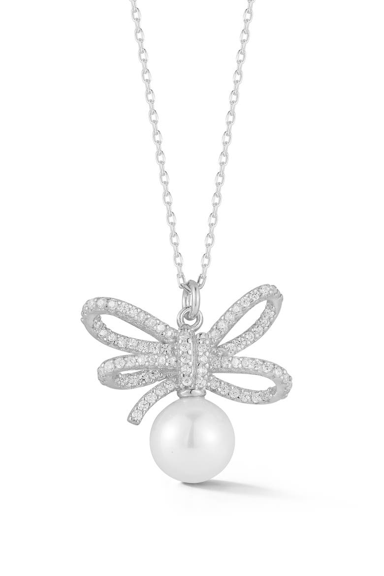 Freshwater Pearl Bow Pendant Necklace, Main, color, SILVER