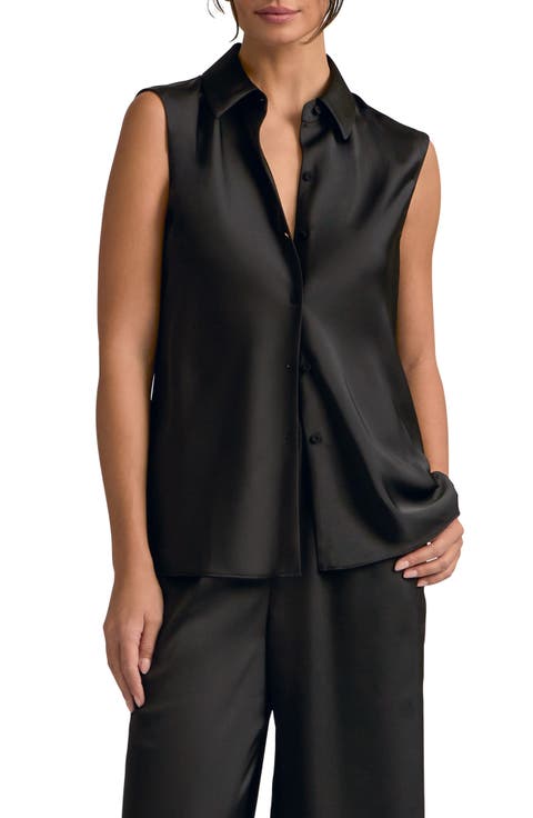 Agatha Sleeveless Crepe Satin Button-Up Shirt