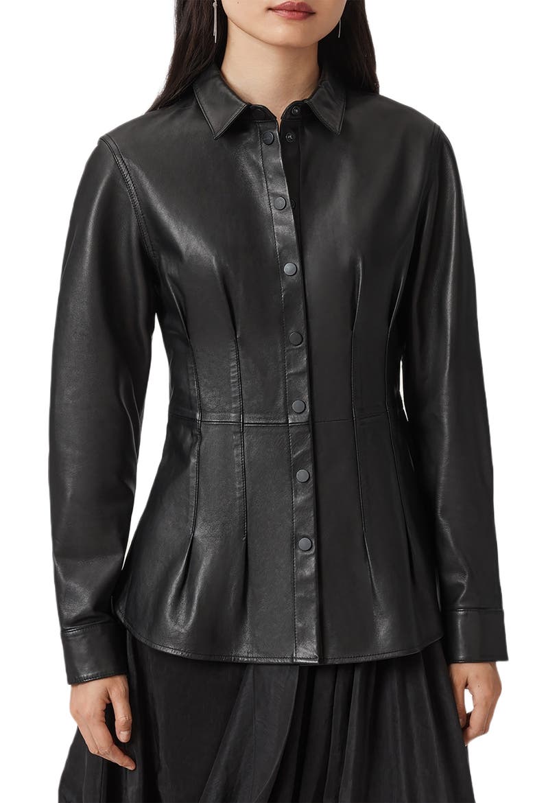 Larson Lea Leather Jacket, Main, color, BLACK