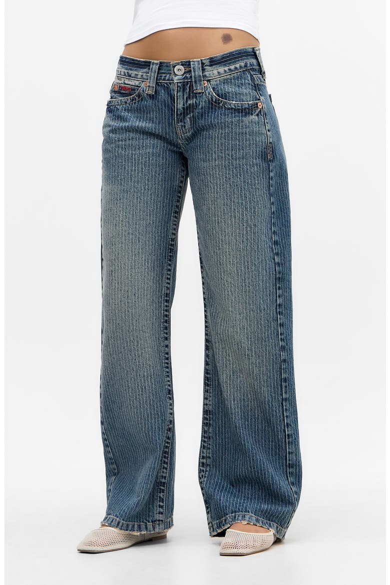 Kayla Pinstripe Low Rise Wide Leg Jeans, Main, color, BLUE