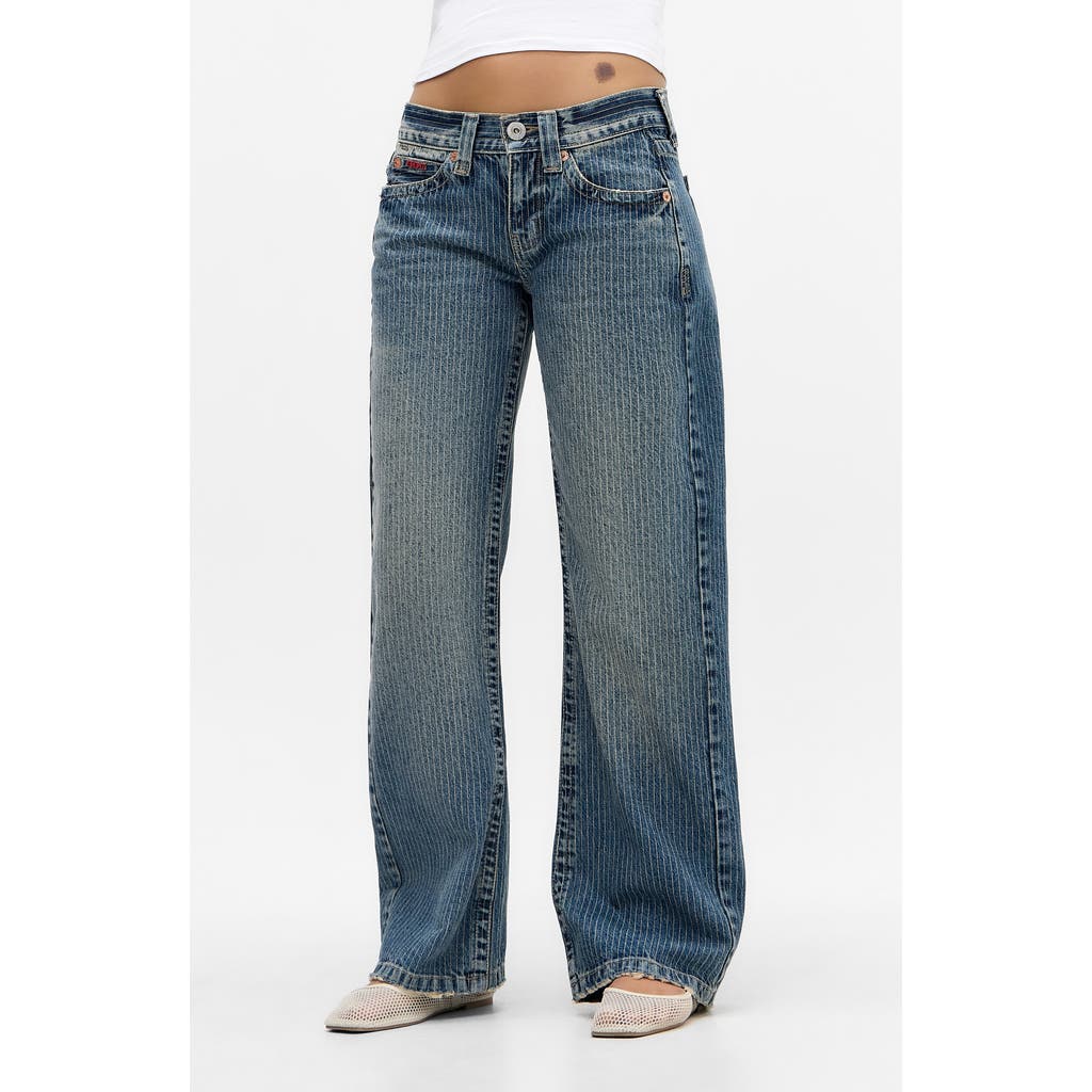 Bdg Urban Outfitters Kayla Pinstripe Low Rise Wide Leg Jeans In Blue