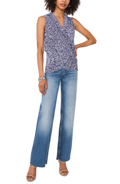 Vince Camuto Women's Printed Crossover-wrap Tank Top In Dew Blue