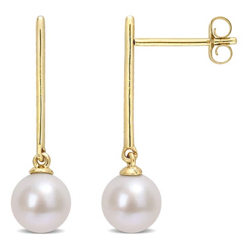 Cultured Pearl Linear Dangle Earrings 10k