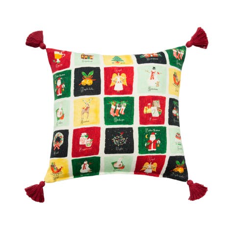 Alphabet Grid Printed & Embellished Christmas Throw Pillow