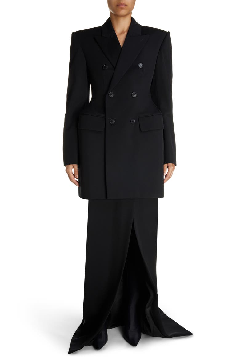 Clinched Hourglass Double Breasted Wool Gabardine Blazer, Alternate, color, BLACK