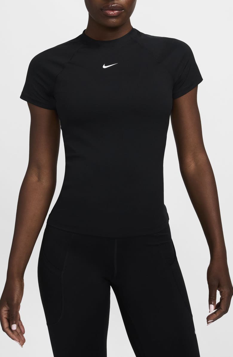 Nike Pro Dri-FIT Short Sleeve Top, Main, color, Black/White