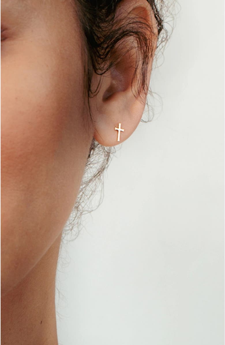 Rizen Jewelry Cross Mini Stud Earring, Alternate, color, 18K Gold Plated