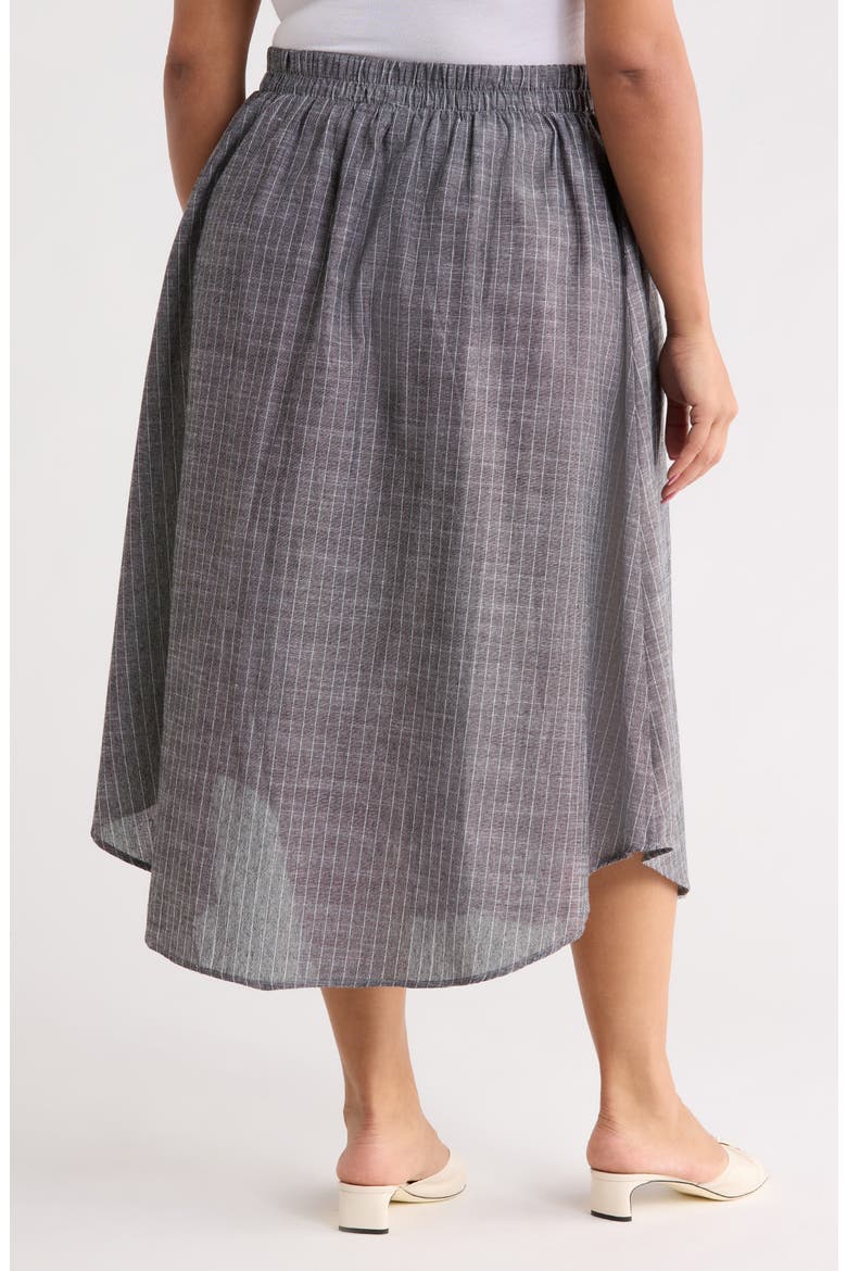 Stripe Linen Blend Curve Hem Midi Skirt, Alternate, color, BLACK