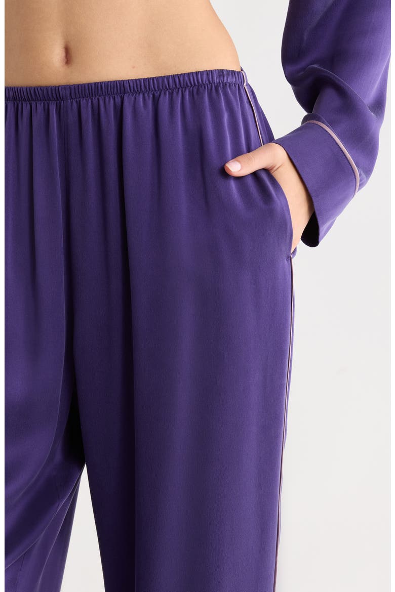 Piped Washable Silk Pajamas, Alternate, color, FLYING FIG/ LILAC HAZE