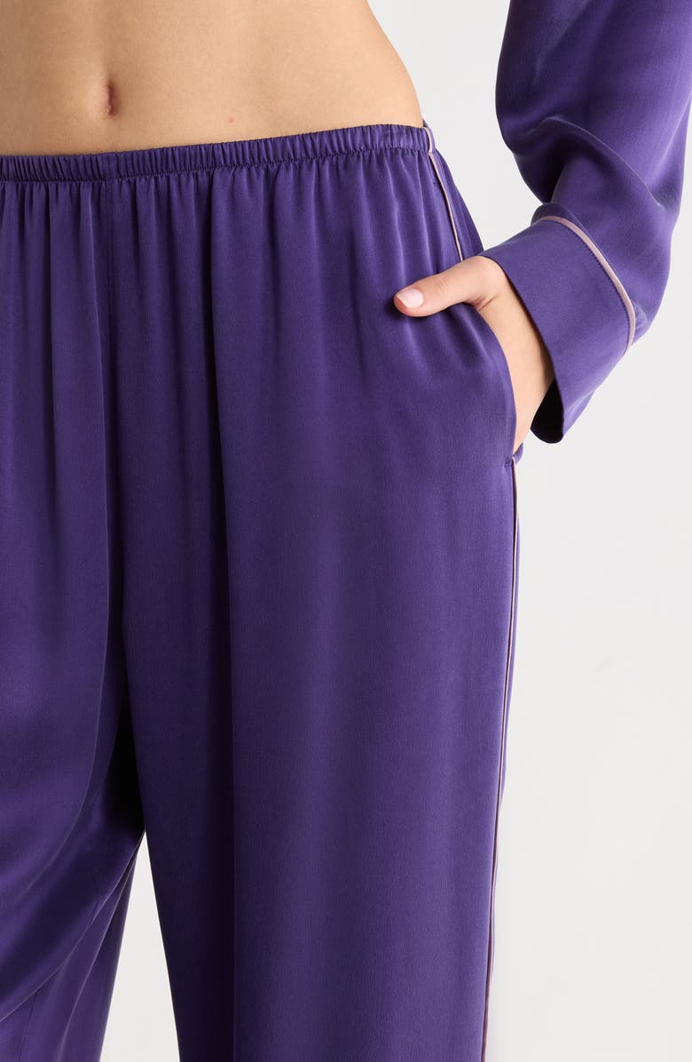 Lunya Piped Washable Silk Pajamas, Alternate, color, Flying Fig/ Lilac Haze