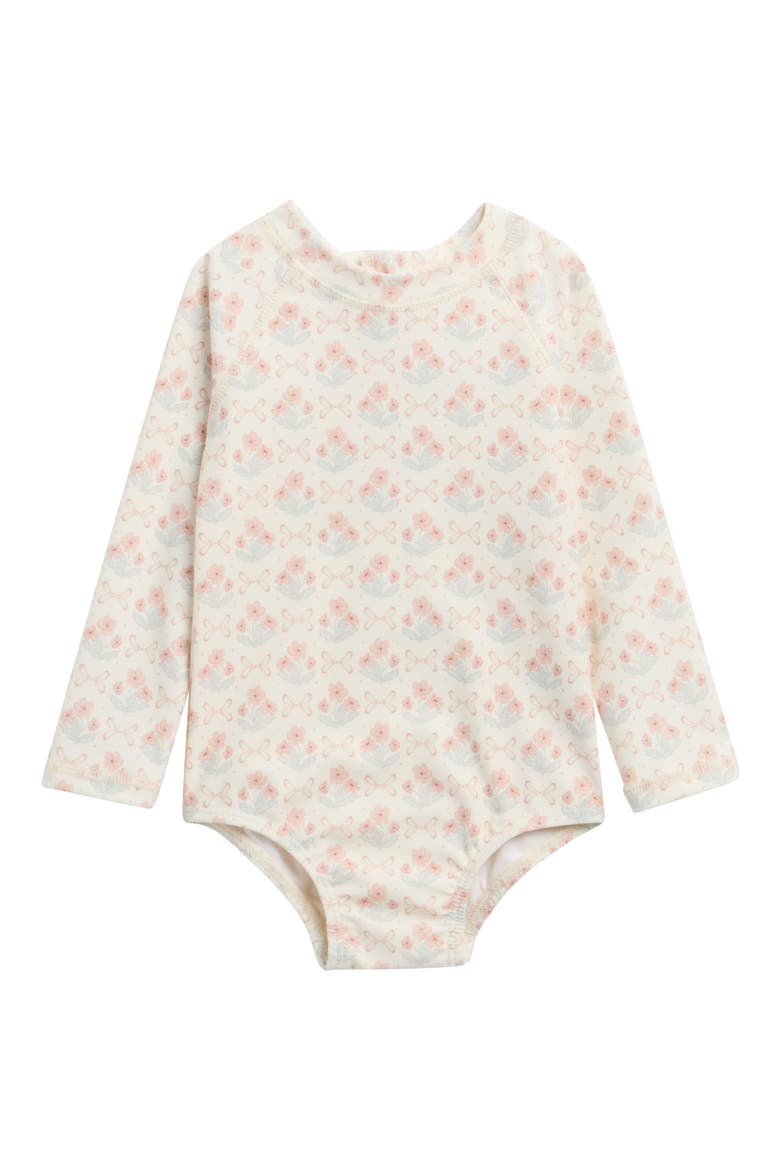 Delphine Floral Print One-Piece Rashguard Swimsuit, Main, color, IVORY