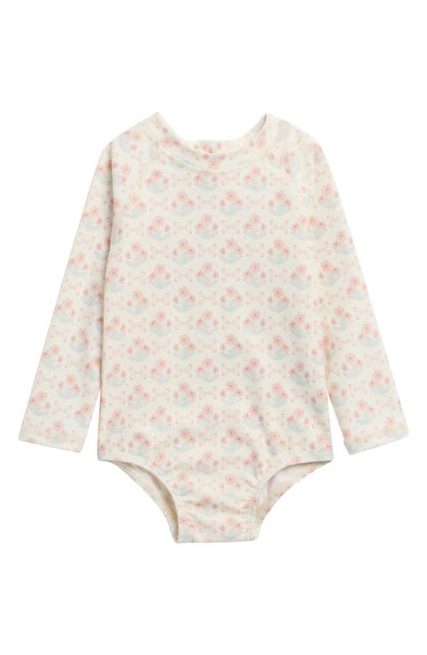 Delphine Floral Print One-Piece Rashguard Swimsuit (Baby)