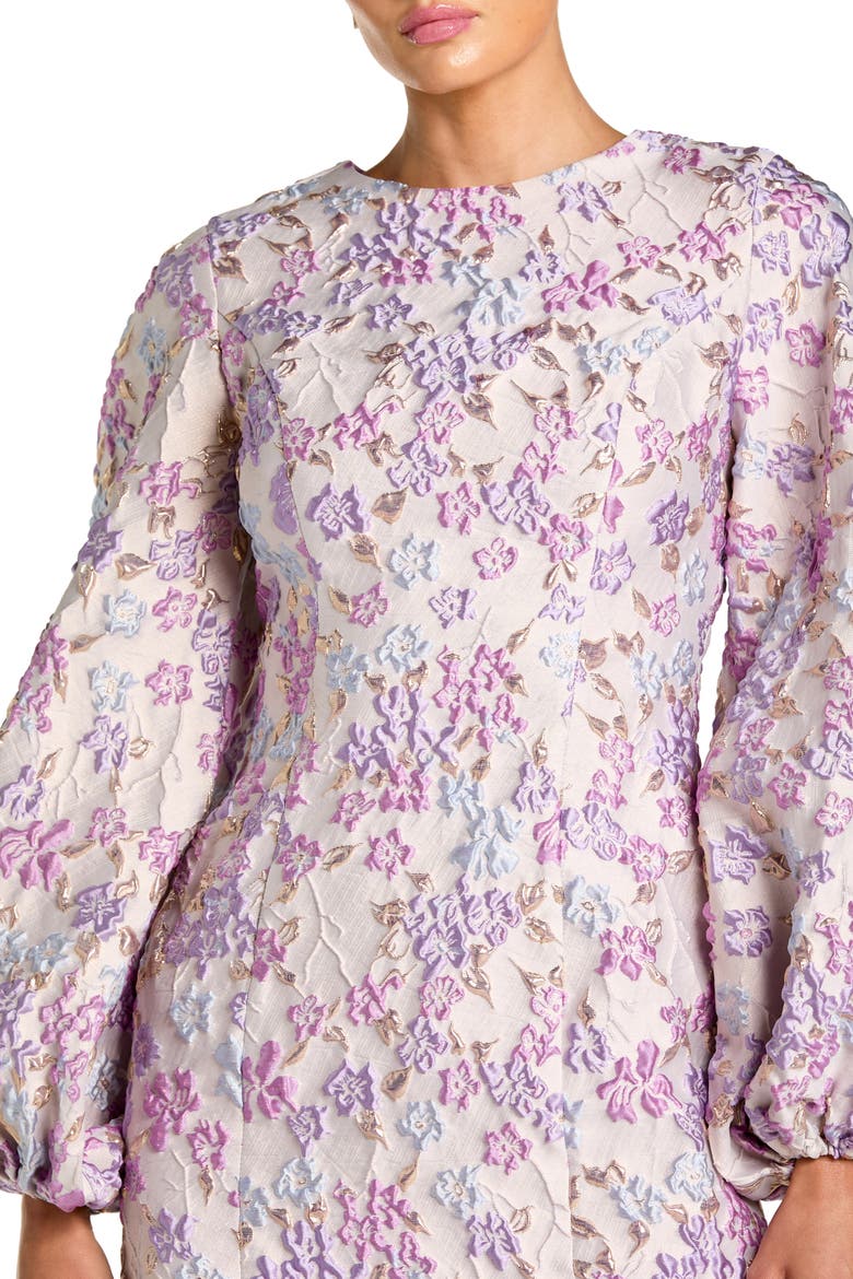 Women’s Floral Brocade Balloon Sleeve Mini Dress, Alternate, color, Lilac Multi