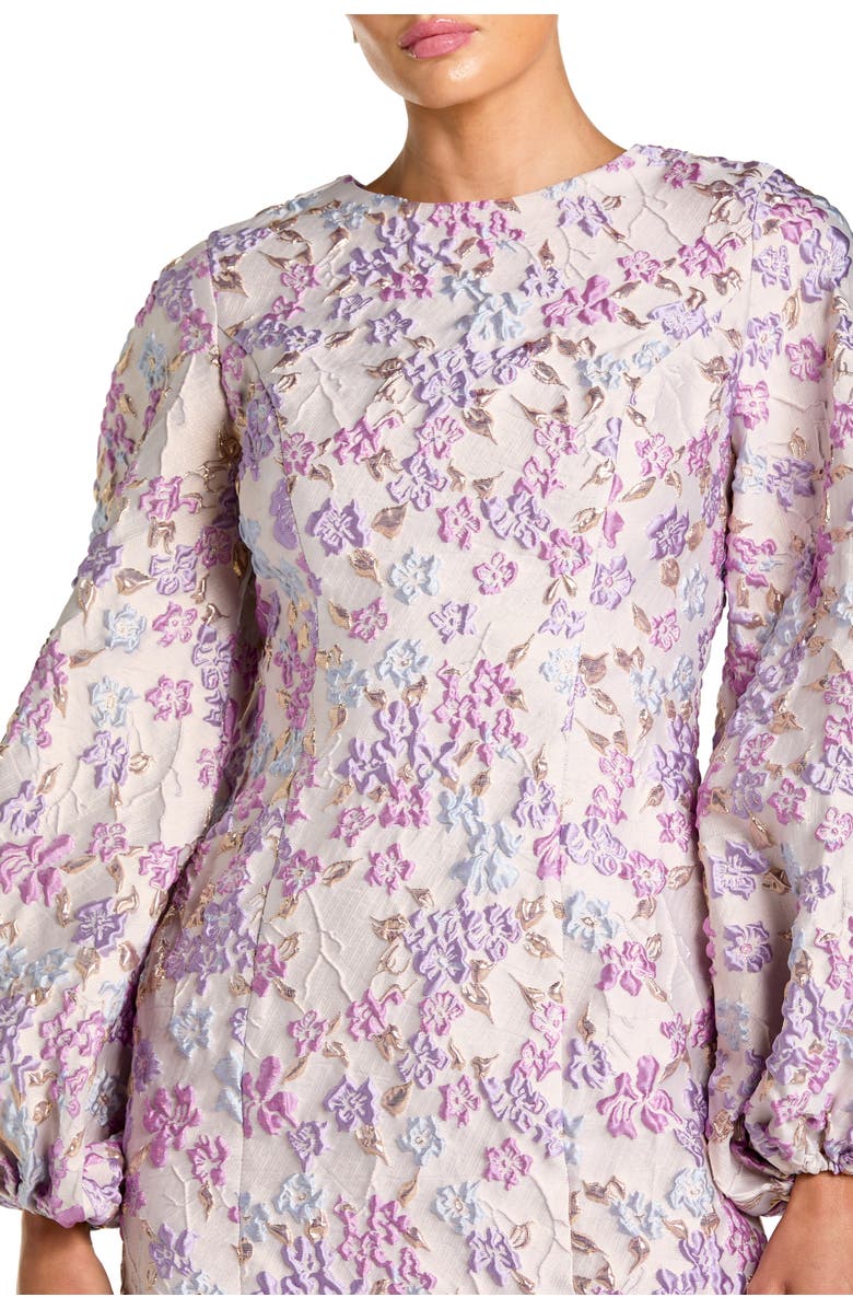Mac Duggal Brocade Floral Balloon Sleeve Mini Dress, Alternate, color, Lilac Multi