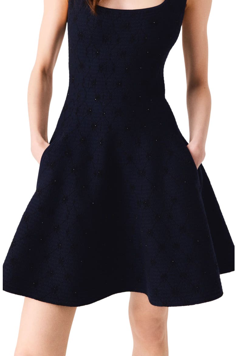 Short jacquard skater dress, Alternate, color, Navy