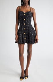 Balmain Chain Strap Polka Dot Tweed Fit & Flare Dress