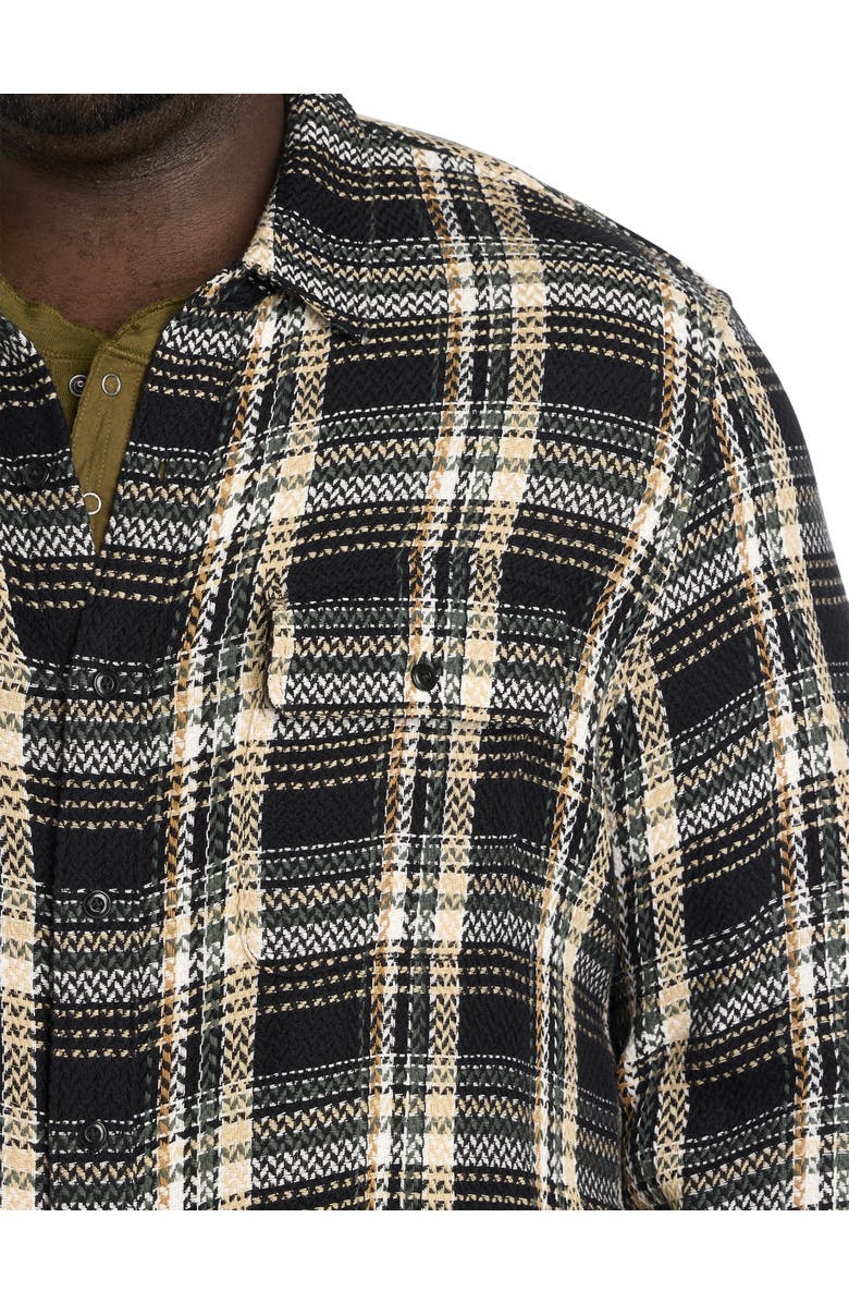 Lucky Brand Big & Tall Herringbone Textured Plaid Sport Shirt, Alternate, color, Black