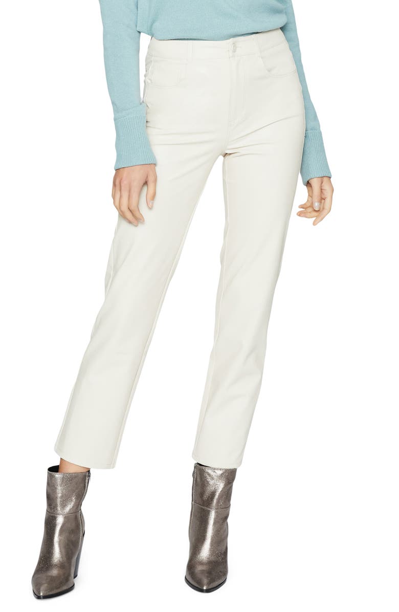 PAIGE Stella Super High Waist Straight Leg Faux Leather Jeans, Alternate, color, Ecru